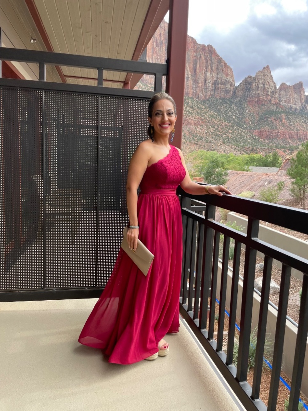 Azazie Burgundy One-Shoulder Lace Gown | Altered for Petite | Size A2 - Picture 3 of 5